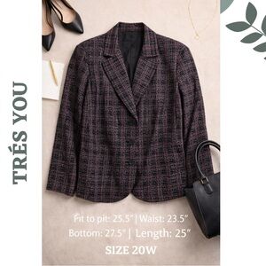 Très You Tweed Blazer Jacket Black Pink Size 20W